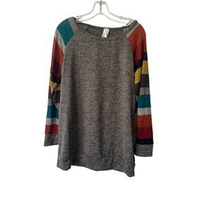 Bellamie womens Sz medium colorful long sleeve gray sweater Jardin By Macris NWT